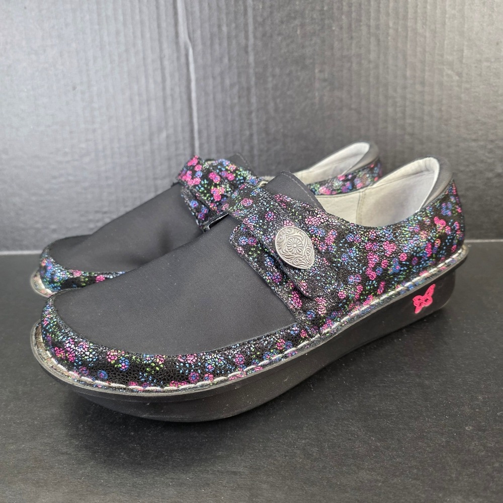 Alegria by PG Lite Debra‎ DEN-489 Wildflower Clog Shoes Womens 43 Black Floral